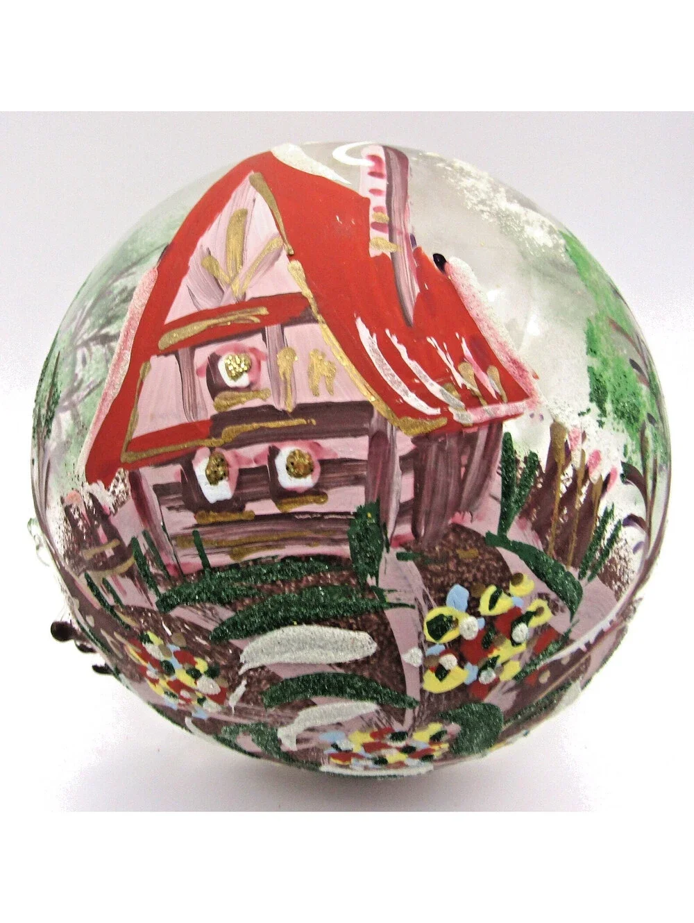 Handmade Boheme Czech Republic Reverse Painted Glass Ornament Dept 56 stand